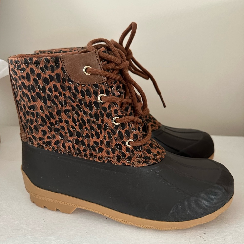 Sperry Port Boot Tan Leopard Women’s 7.5 (38) Girls 6M